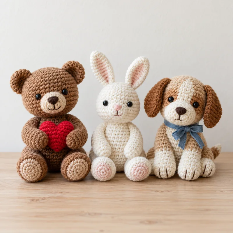 Tres amigurumis preparados para regalar